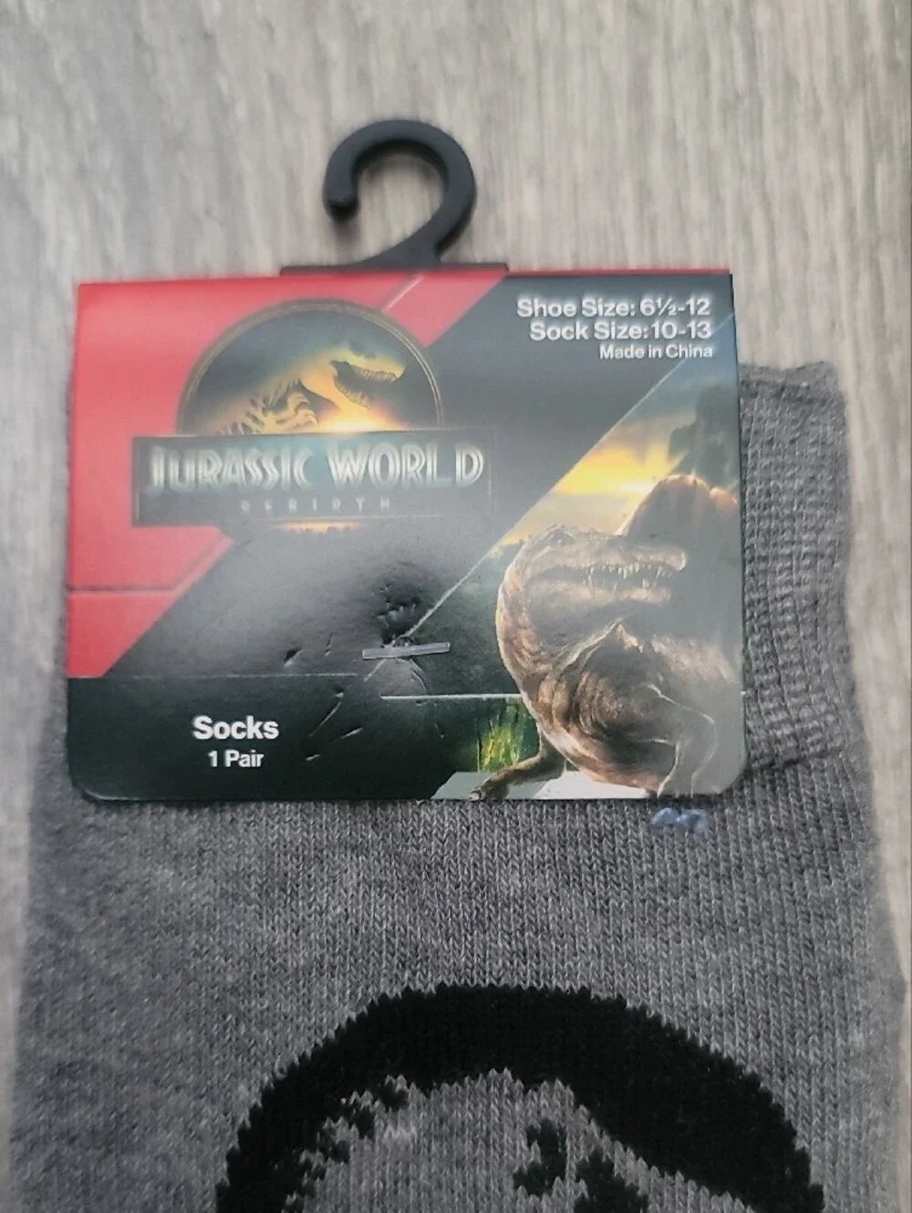 Jurassic Park x Jurassic World Rebirth Grey T-Rex Logo Casual Crew Socks
